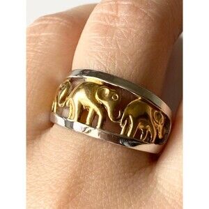 Charming Gold and Silver Elephant Ring